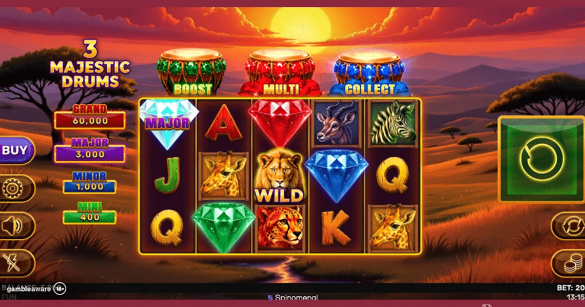 Spinomenal представляет новый слот 3 Majestic Drums в серии Wildlife